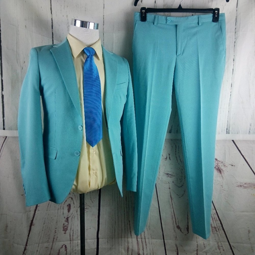 Boohoo Man 36R Polyester Blend Skinny 2 Button Teal 2pc Suit